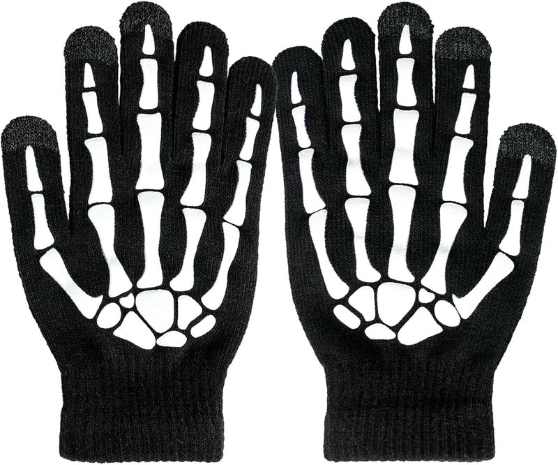 Mr Warm Halloween Skeleton Gloves,Full Finger Skeleton Pattern Gloves Cosplay Costume Accessories for Men Women Adults - Image 1